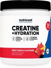 Nutricost Creatine Monohydrate + Hydration Fruit Punch Flavored, 30 Servings