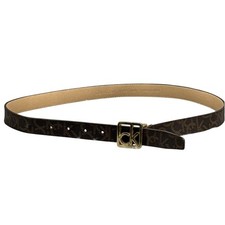 Calvin Klein Signature Brown Monogram Print Gold CK Logo Buckle Women 30"