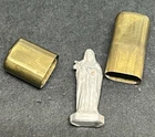 Civil War era Pocket Saint Statue icon Soldier Religious item in Brass case Mary