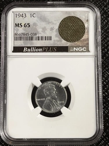1943 Cent MS65 NGC World War II Era M6 Bazooka Rocket Bag Frag Bullion Plus 1C