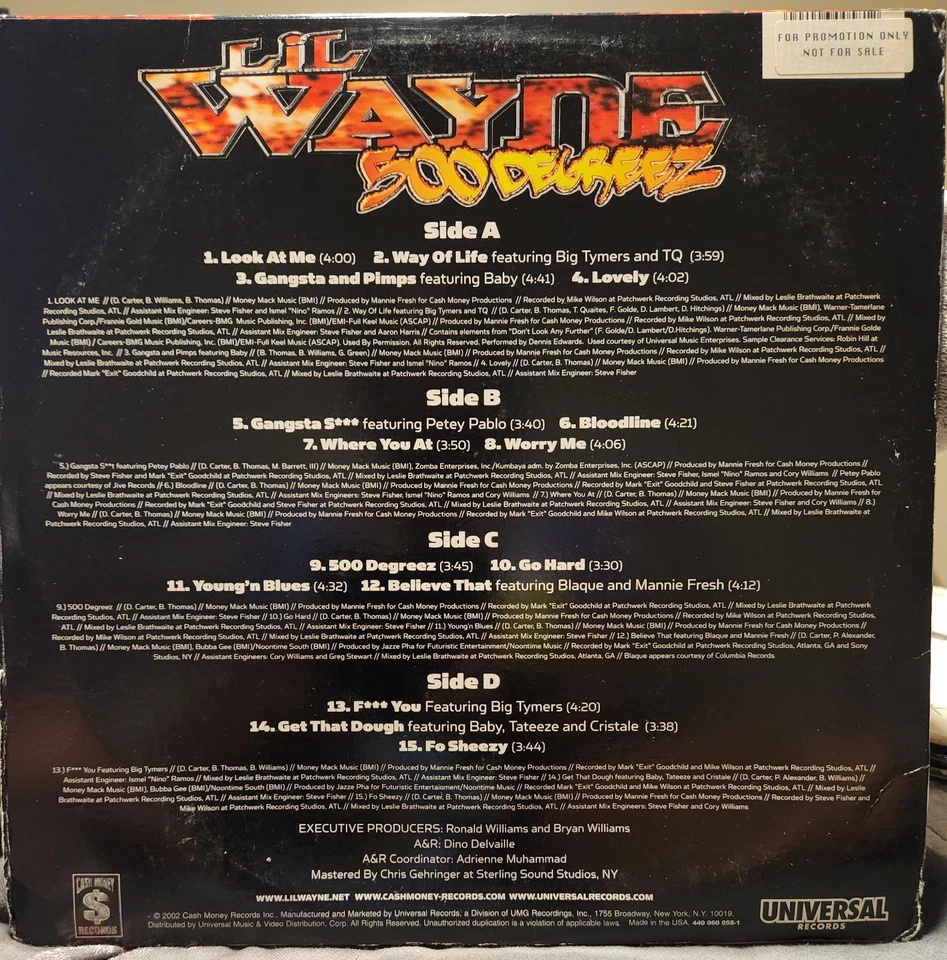 Lil Wayne - 500 Degreez (2002 - 2 x Vinyl, LP) Cash Money Records Original RARE Foto 3 de 3