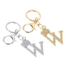 Initial Letter Keychain, 2 Pcs Letter W Crown Design Charm, Gold/Silver