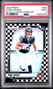 2024 Panini Prizm Rome Odunze #385 Black & White Checkerboard Prizm SP RC PSA 9