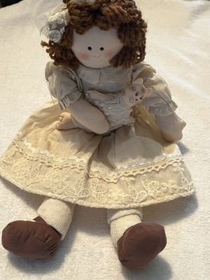 Vintage Stuffed 19'' Delton Products Corp. Lace Rag Doll w/ Cat Rag Doll - NWT