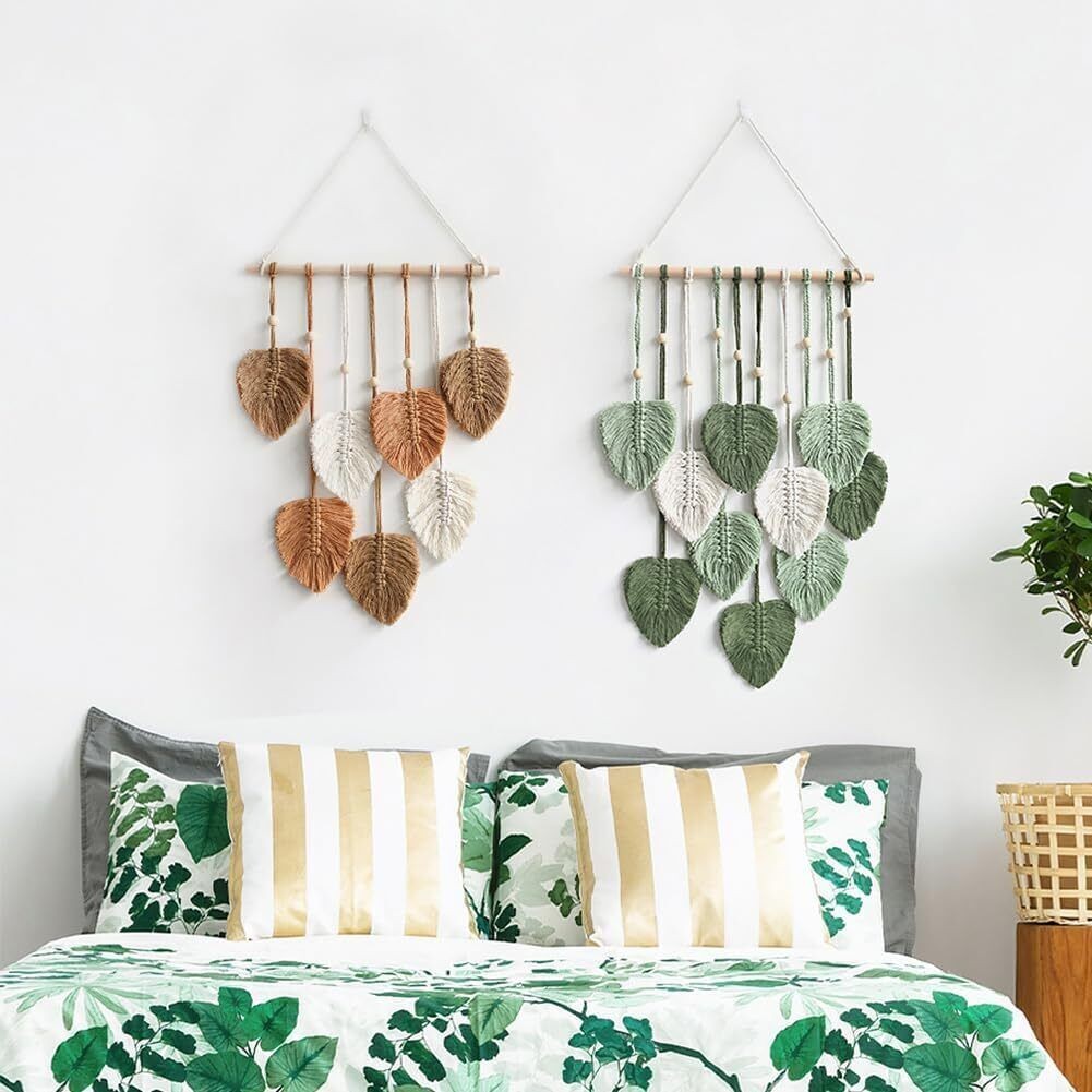 Macrame Hand Woven Leaf Wall Hanging Bohemian Tassel Tapestry Boho Chic Decor