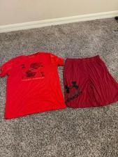Under Armour Boys Outfit Red Activewear Shirt and Shorts Set YXL
