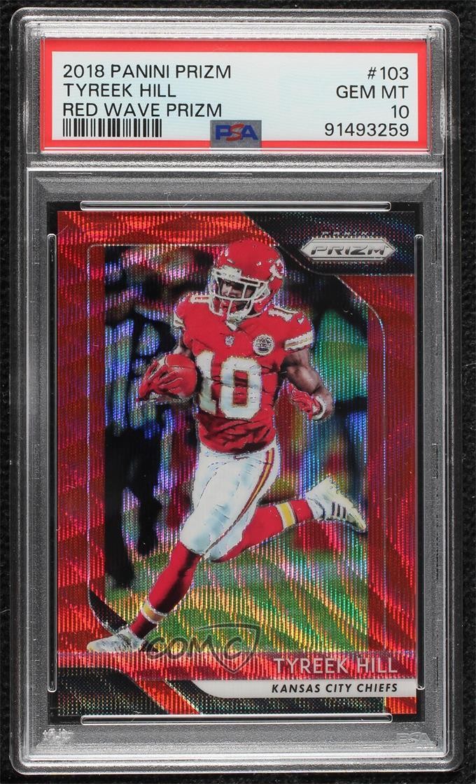 2018 Panini Prizm Red Wave Prizm 49/149 Tyreek Hill #103 PSA 10 GEM MT h8k view 1