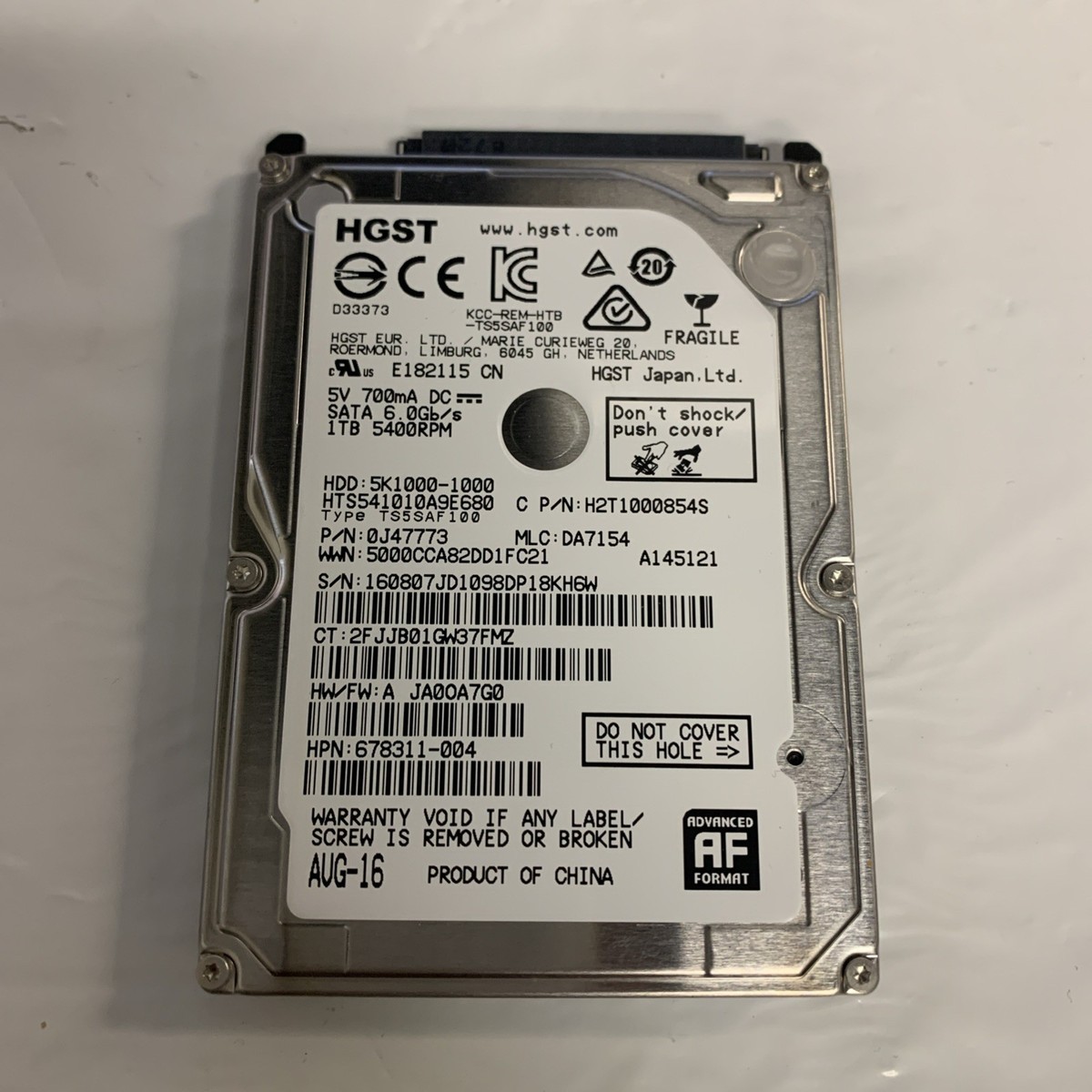 HGST 1Tb HARD DRIVE 2.5 5K1000-1000 HTS541010A9E680 DA5731 0J29793