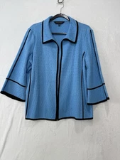 Ming Wang Jacket Turquoise Blue Open Front 3/4 Flare Sleeve Cardigan Size Large