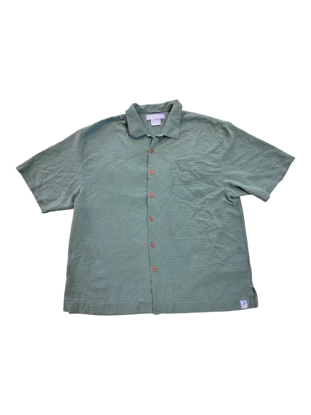 Bermuda Bay Silk, Sage Green, Men's XXL Button Up, Short Sleeve Shirt