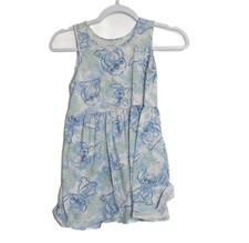 Disney Size L Girls Stitch Sleeveless Sundress Blue Green Leaf Print Cotton Blen