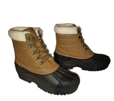  New London Fog 10 Mens Farrell Tan Lace-Up Snow Boot Water-Resistant Insulated