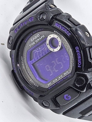 Battreplaced CASIO Baby-G SHOCK RESIST TIDE GRAPH Watch Black Purple