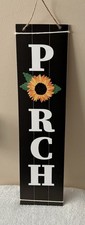 Porch Sunflower Hanging Decorative Sign Black Vertical Farmhouse Wood Art