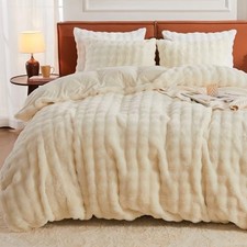 Faux Fur Duvet Cover King Size, 3 Pieces King/Cal. King 01-bubble-cream White