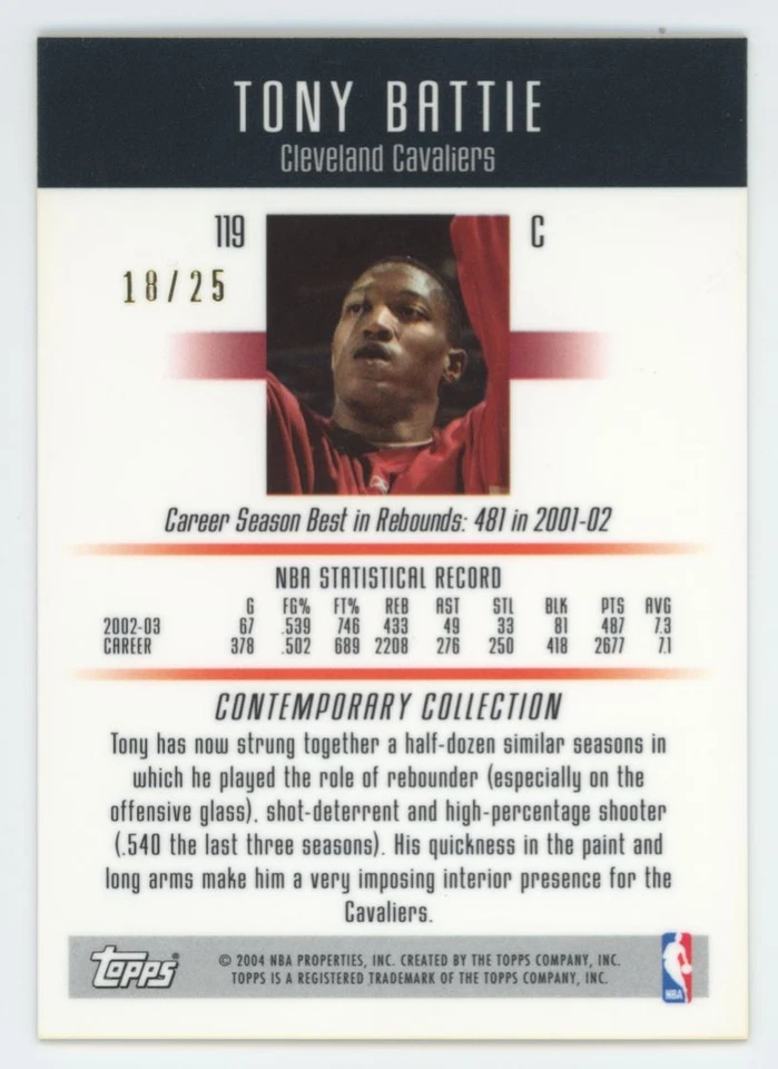2003-04 Topps Contemporary Collection Gold refractor 18/25 Tony Battie  - Image 2 of 2
