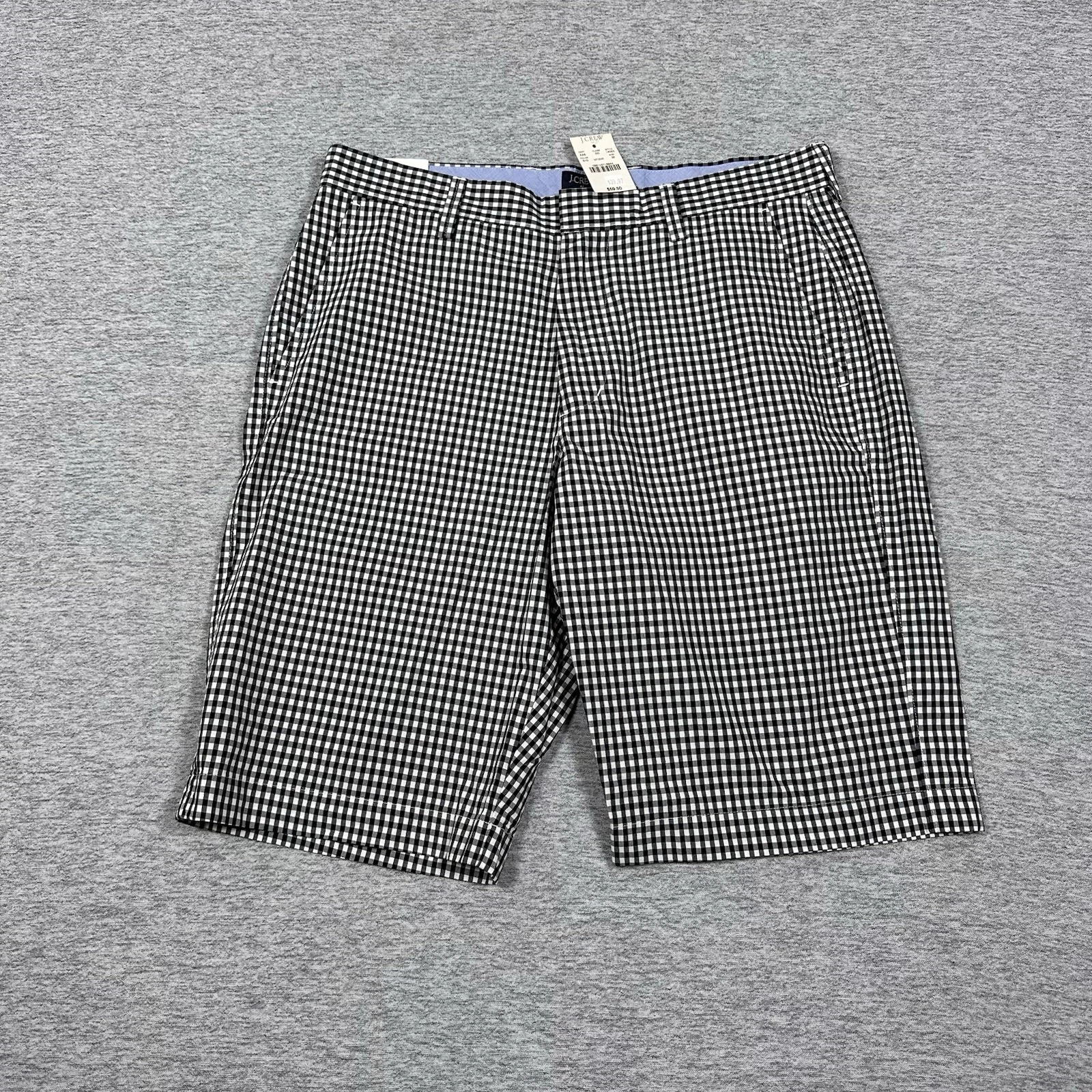 J. Crew Shorts Mens 32 Black White Gingham Check Rivington 11'' Preppy Chino NEW