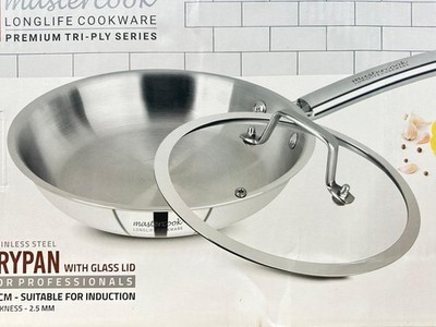 Platinum Triply Edelstahl Bratpfanne mit Glasdeckel Rühren Braten Induktionsboden