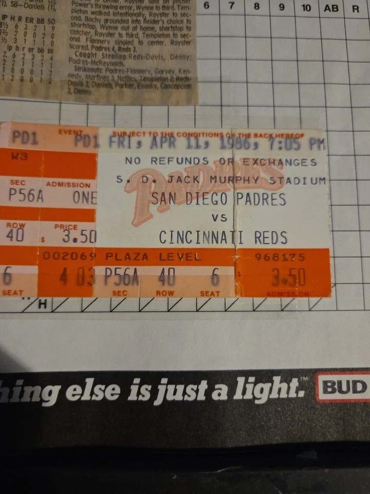1986 San Diego Padres Vs Reds GAME TICKET~Official Padres Program Magazine - Image 2 of 4