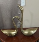 Pair Vintage Large Brass Swans Mid-century Modern Art Sculptures. Made In KOREA