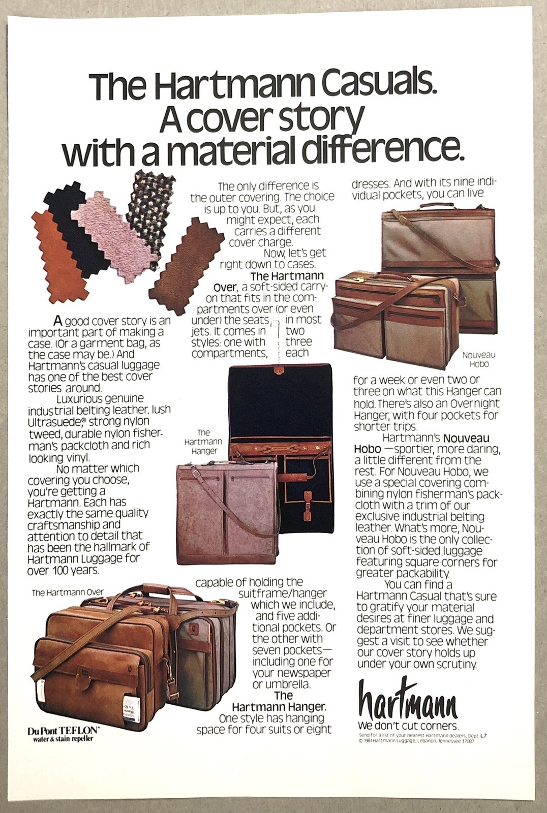 Vintage 1982 Original Print Ad Full Page - Hartmann Luggage - Cover Story