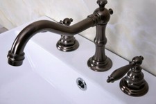 Widespread Bathroom Faucet Basin 3 Hole Vanity Sink Mixer Tap Brown Bronze