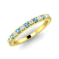 0.72 Ct Natural Topaz  Diamond Wedding Eternity Band 14K Solid Yellow Gold