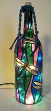 Dragonflies Inspired Bottle Lamp Stained Glass Look Hand Painted Lighted 1