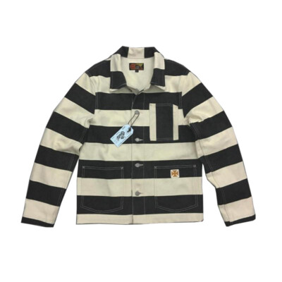 BOB DONG Retro Men's Prison Striped Jacket Motorcycle Canvas Jacket ...