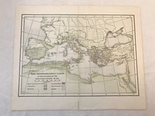 Vintage Color Map of the Mediterranean Lands at the Second Punic War 8.5x6in