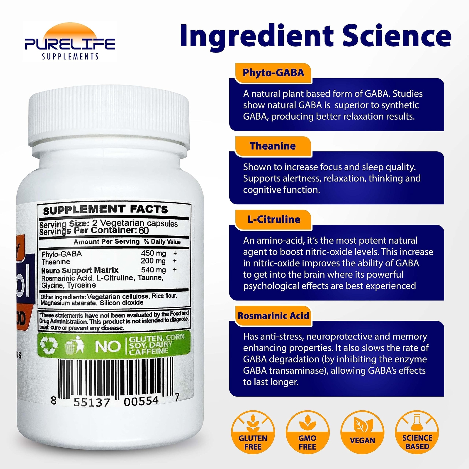 PureLife Supplements Gabatrol Daily Plant Based Stress Relief (120