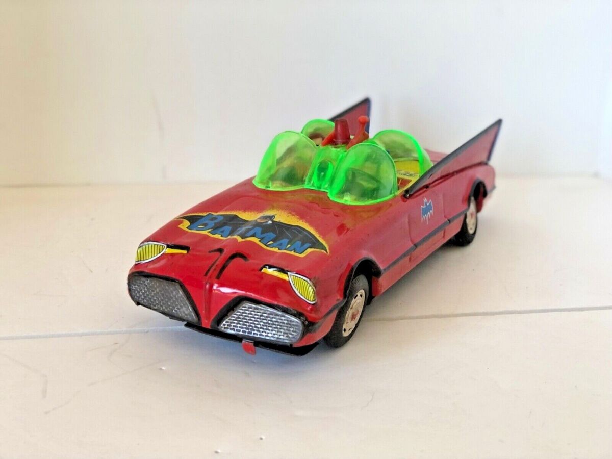 VINTAGE JAPAN AOSHIN TIN BATMOBILE BATMAN & ROBIN RARE RED TIN BATTERY TOY  1972