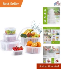 5 Pack Produce Storage Saver Containers with Lid & Colander - BPA-Free Plastic