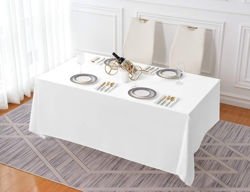 Elegant 5 Pack White 90x132 Inch Tablecloths for Stylish Dining Experiences - Picture 8 of 9