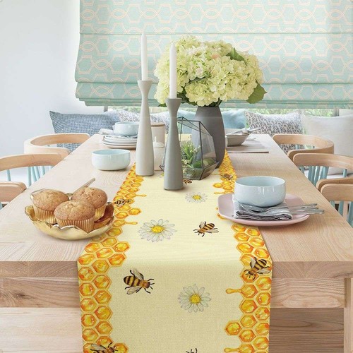 Honey Bee Yellow Vintage Table Runner 72 Inch for Long Table Kitchen Home Décor - Picture 5 of 6