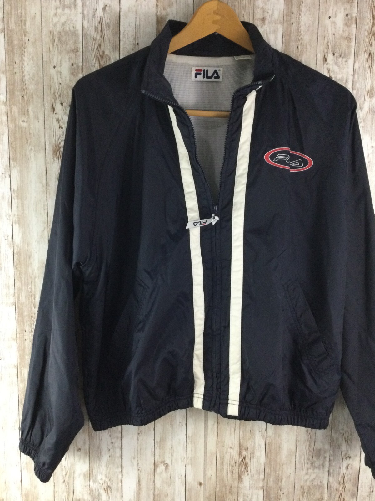 Giacca da pista vintage FILA Windbreaker da uomo grande blu cerniera completa nylon anni '90