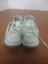White Leather Baby Shoes Lace Up Buster Brown Great For Vintage Doll