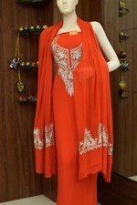 Zari Embroidered Kashmiri Salwar Suit Indian Ethnic Red Women Dress Traditional