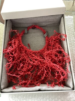 NIB Brunello Cucinelli Red Textured Fabric Fringe Collar Choker