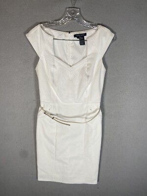 Etcetera White Cap Sleeve Dress Side Zipper Pockets Zipper With Belt Sz 2