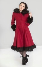 Hell Bunny Elvira Dramatic Statement Long Hooded Vintage Fur Collar Winter Coats