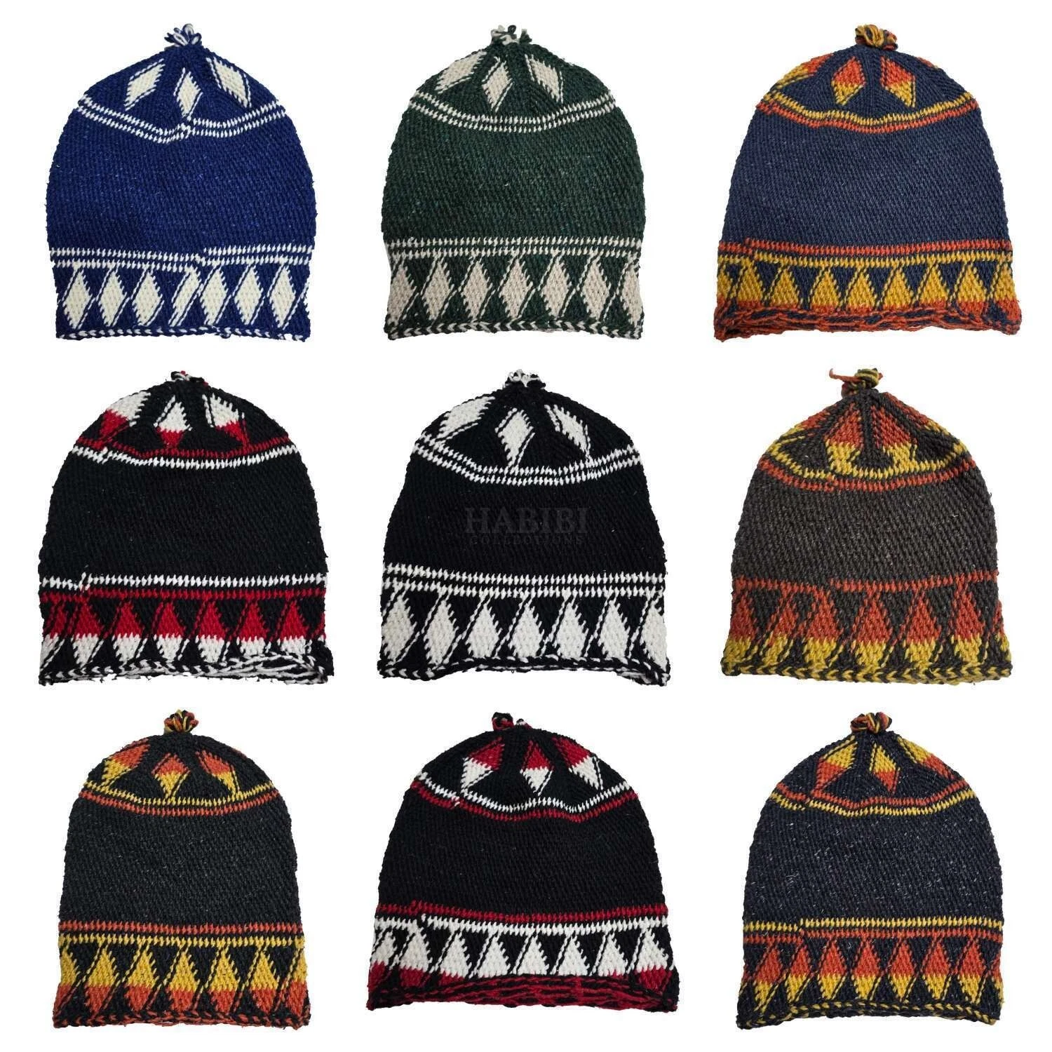 Unisex Winter Multicoloured Beanie Moroccan100% Hand Knitted Wool Hats