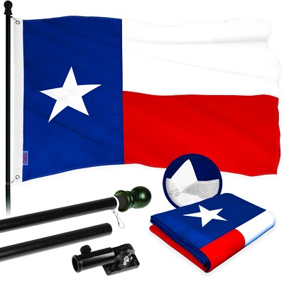 NEW G128 Texas Flag & Flagpole Set, 5FT Black Pole and 2x3FT Emb Flag