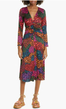 NWT $265 FARM Rio Rainbow Hearts Ruched Long Sleeve Midi Dress in size Medium!