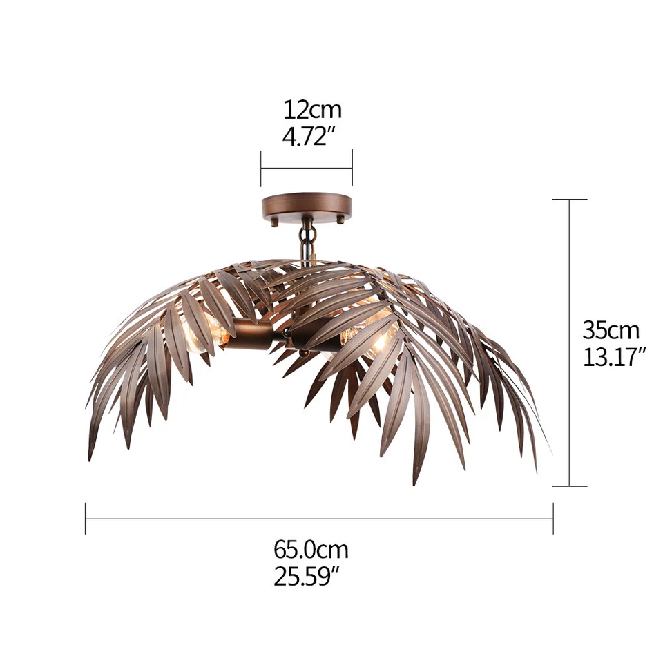 Lámpara de Hojas de Coco Tropical Vintage Única Árbol Rústico Montaje en Techo Iluminación Foto 3 de 4