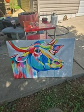  hand painted abstract aniaml color cow oil painting art canvas 36x24