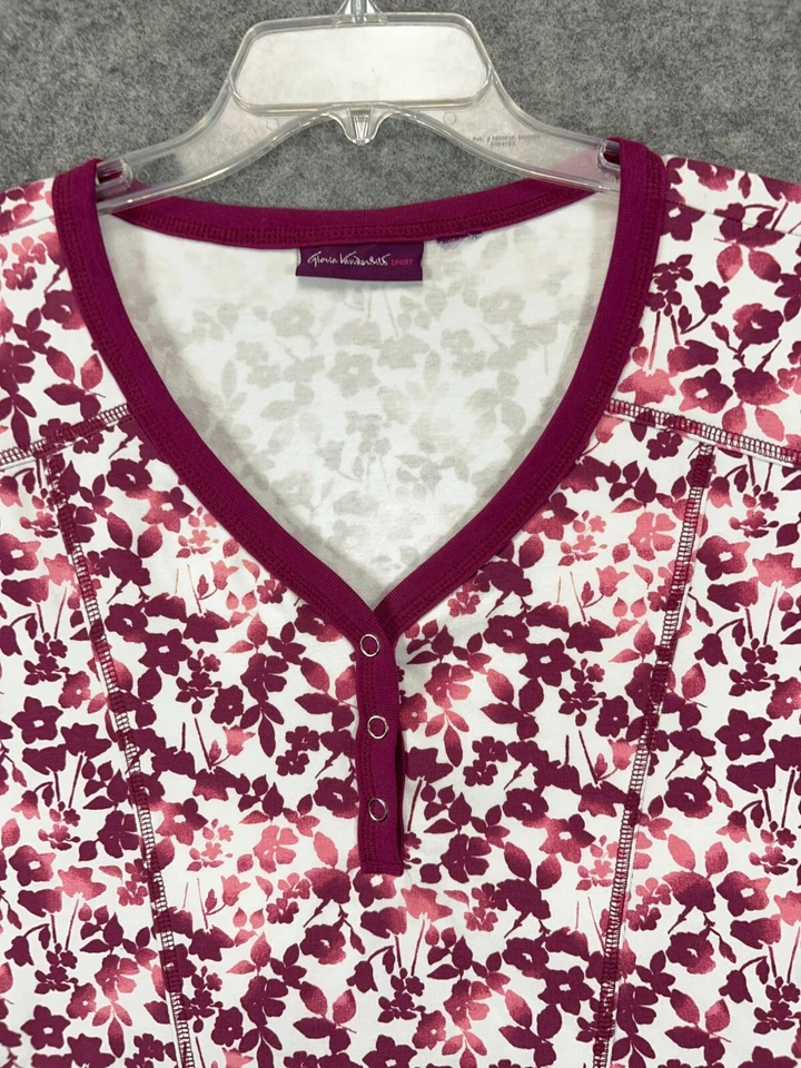 Camisa deportiva Gloria Vanderbilt para mujer grande blanca vino rojo floral top blusa Foto 3 de 4