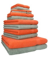 12Er Handtuch Set HandtüCher DuschtüCher Premium Baumwolle Blutorange / HeugrüN