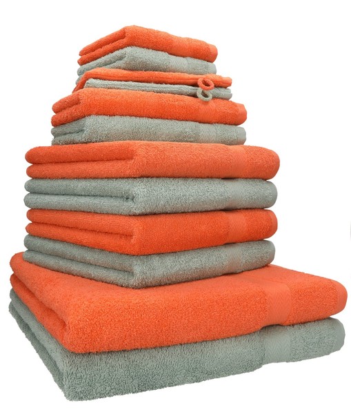 12Er Handtuch Set HandtüCher DuschtüCher Premium Baumwolle Blutorange / HeugrüN-image