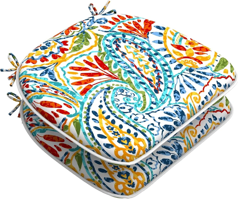 Versátil paquete de 2 cojines acolchados para sillas, 16x17 pulgadas, cachemira tropical Foto 3 de 4